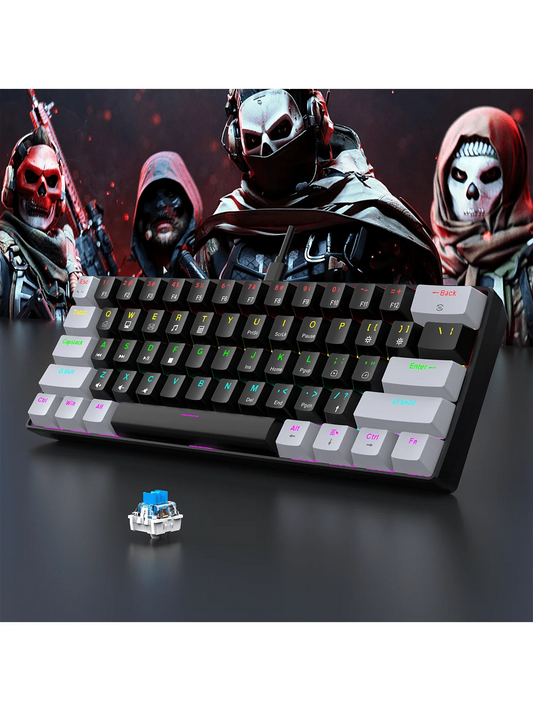 60% Wired Gaming Mechanical Keyboard RGB Backlit Ultra Compact Mini Layout for PC/Mac Gamers and Typists Easy Travel Design