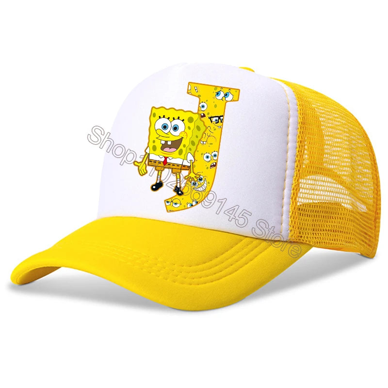 Spongebob-baseballkasketter til børn – kawaii-tegneserie med bogstaver – afslappet solhat til børn – justerbar kasket med skygge – fødselsdagsgaver