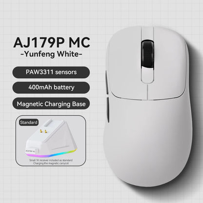 Ασύρματο Gaming Ποντίκι Ajazz AJ179 APEX με Βάση Έγχρωμης Οθόνης, Bluetooth, PAW3395, Μπαταρία 400mAh, Ρυθμός Ανανέωσης 8000Hz