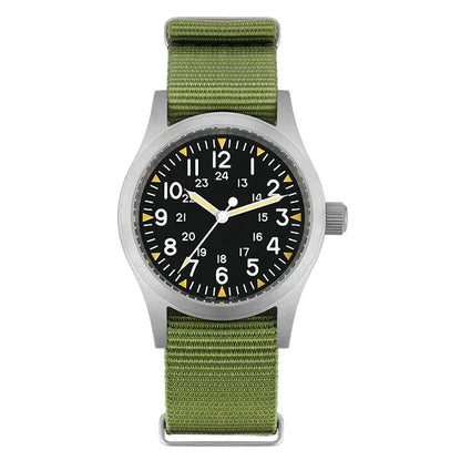 Militado ML05 38mm Military Watch Miyota 2035 Movement Domed Sapphire Crystal C3 Green Luminous 10Bar Waterproof Vintage Watches