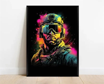 Póster Néon de Personagem de Videojogo com Gamepad, Auscultadores, Futebol e Basquetebol em Tela — Arte de Parede para Decoração de Quarto Gaming