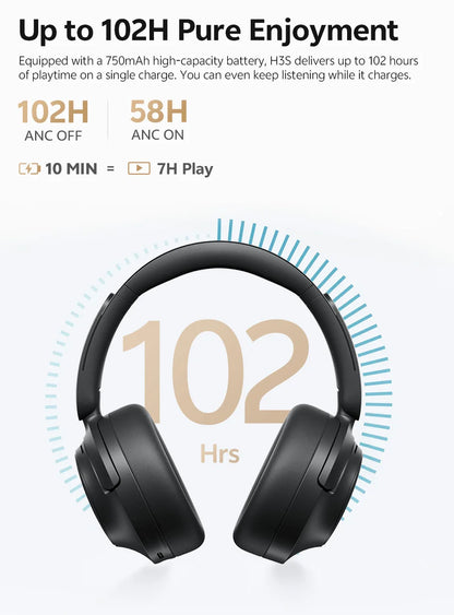 Casque sans fil Bluetooth 6.0 QCY BH25H3SA avec audio spatial 3D, réduction de bruit active adaptative -56 dB, haut-parleur de 53 mm, casque pliable supra-auriculaire