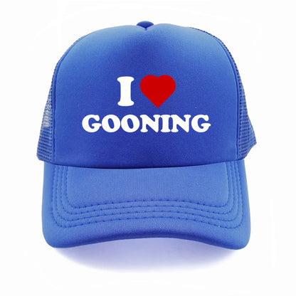 Αστεία καπέλα μπέιζμπολ «I Love Gooning» – Δροσερά καλοκαιρινά ανδρικά καπέλα από πλέγμα – Χιουμοριστικά καπέλα τύπου «Trucker» – Unisex καπέλα από πλέγμα για υπαίθριες δραστηριότητες – MZ-080