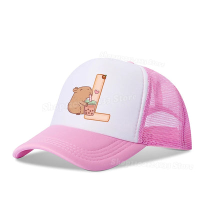 Capybara Sød baseballkasket til piger og kvinder med bogstaverne A-Z, anime-print, udendørs, afslappet, solbeskyttelse, sommer, børn, drenge, kasket, kawaii, gave, populær