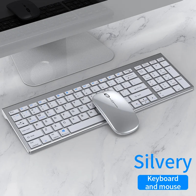 JOMAA Bluetooth&2.4G USB Keyboard and Mouse Set for Laptop Computer ipad Rechargeable Wireless Keyboard and Mouse Combo Slient