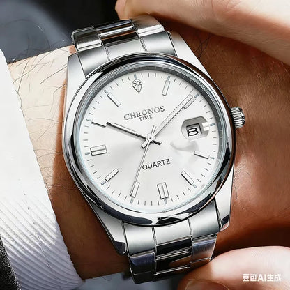 CHRONOS herenpolshorloge – Luxemerk, waterdicht, verlicht, met datumweergave, van roestvrij staal, met quartz-uurwerk.