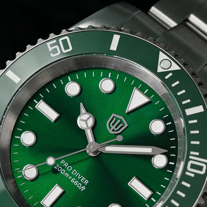Watchdives WD1680Q V2 Green Dial Quartz Watches VH31 Sweep Second Movement Sapphire 200M Waterproof Stainless steel WristWatch