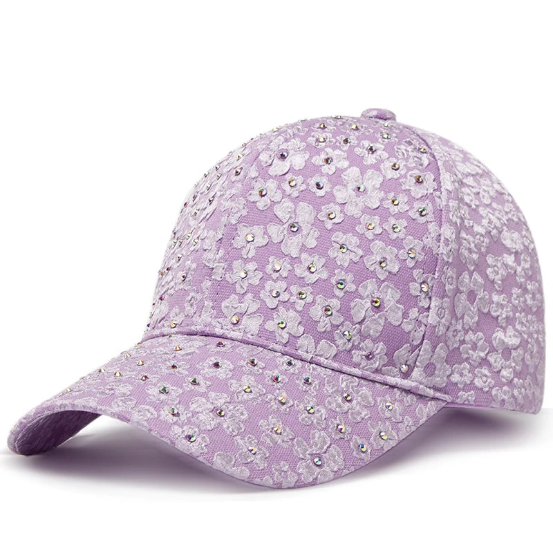 CNTANG Sommer-baseballkasket til kvinder med rhinestones og blomsterbroderi, snapback-kasket til kvinder, designer-solhat, hiphop-kasketter i Y2K-stil
