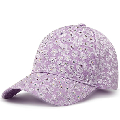 CNTANG Sommer-baseballkasket til kvinder med rhinestones og blomsterbroderi, snapback-kasket til kvinder, designer-solhat, hiphop-kasketter i Y2K-stil