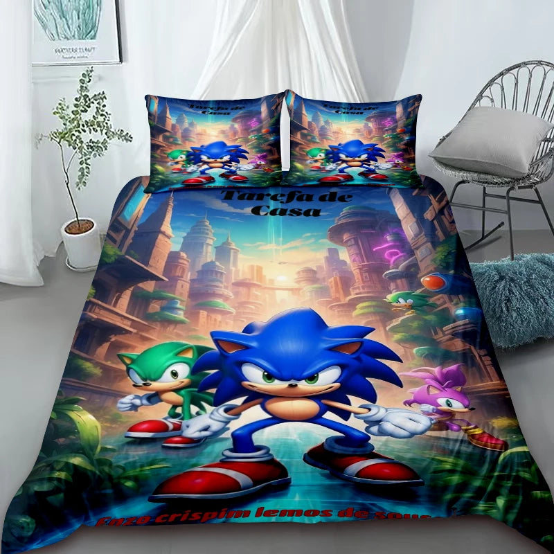 H-Hedgehog S-SonicES 3 Duvet Cover Set, Soft-Washed Cotton Bedding, Comfortable Summer Bedding for Student Dorms and Home