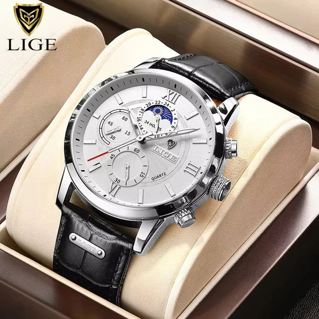 2025 New Men's Watches LIGE Top Brand Luxury Leather Casual Quartz Watch Men's Sport Waterproof Clock Watch Relogio Masculino+Box