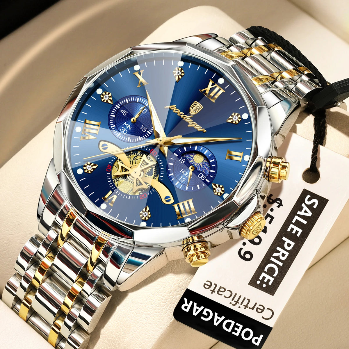 POEDAGAR Luxury Men Watch Top Original Waterproof Luminous Chronograph Man Wristwatch Stainless Steel Quartz Men's Watches Reloj