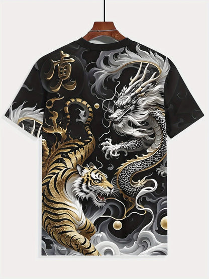 Pánske letné tričko s grafikou Dragon & Tiger Duel, ležérne tričko s krátkym rukávom, módna ležérna košeľa s okrúhlym výstrihom 2025