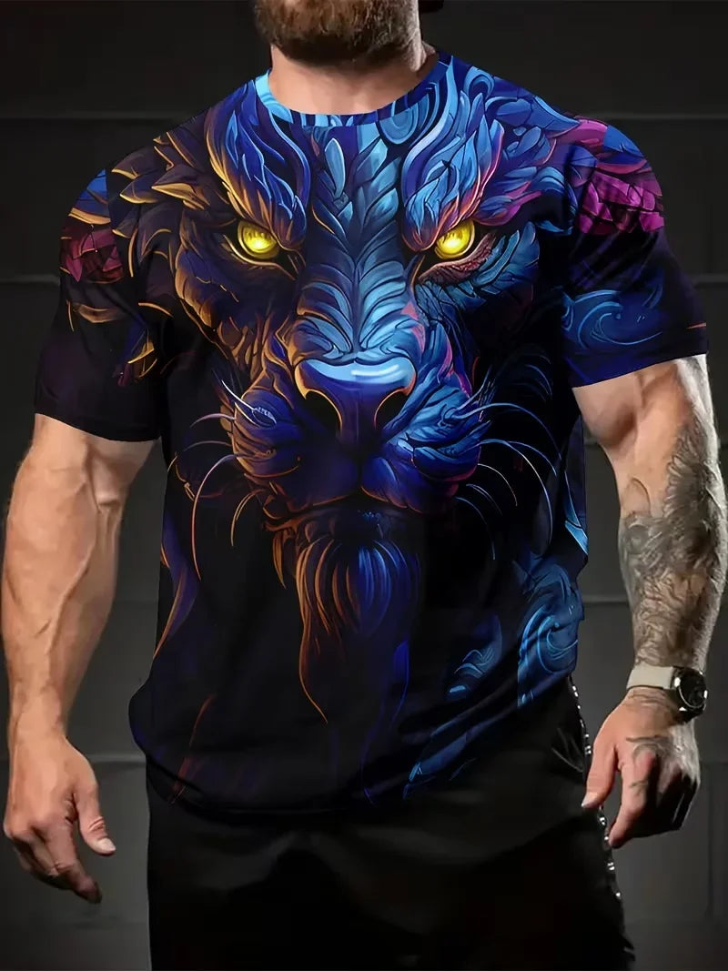 Camiseta de hombre con diseño «Cool Dragon», estampado 3D de alta definición, camiseta de moda, cuello redondo, estilo informal, de secado rápido, ropa de hombre oversize