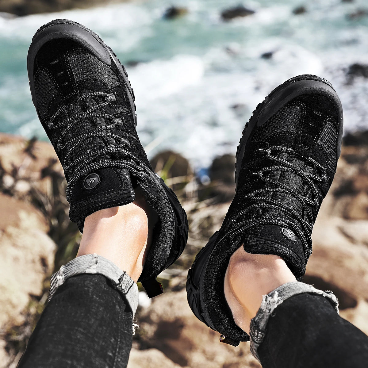 HIKEUP Herre-vandresko i ruskind, udendørssko, slidstærke herresko til trekking, vandring, jagt og taktiske sneakers