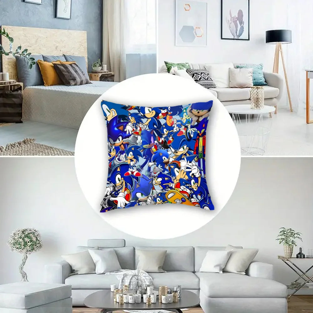 Cartoon Pillow Covers Cartoon Sofa Decorative Home Double-sided Printing Short Plush Cute Cushion S-Sonic The H-Hedgehog Cover
