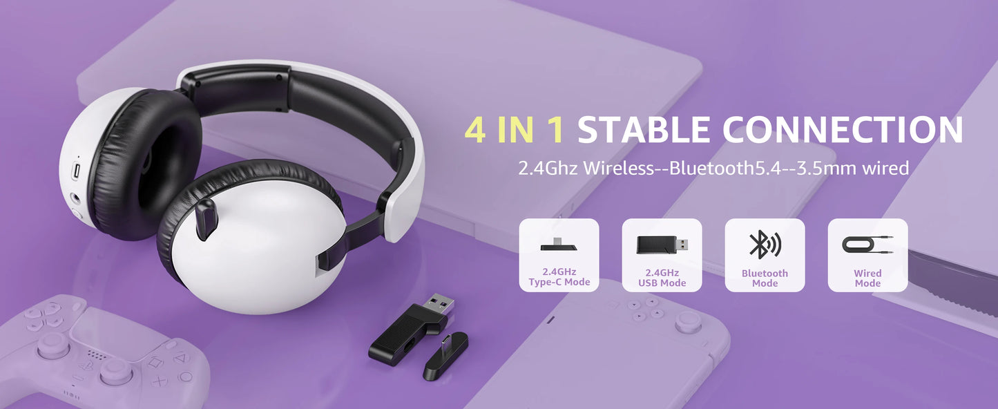 Acinaci BL500 Wireless Gaming Headset 2.4G Bluetooth 5.3 & Wired – Noise-Cancelling Mic, 30H Battery, 50mm Drivers for PC, PS5, PS4
