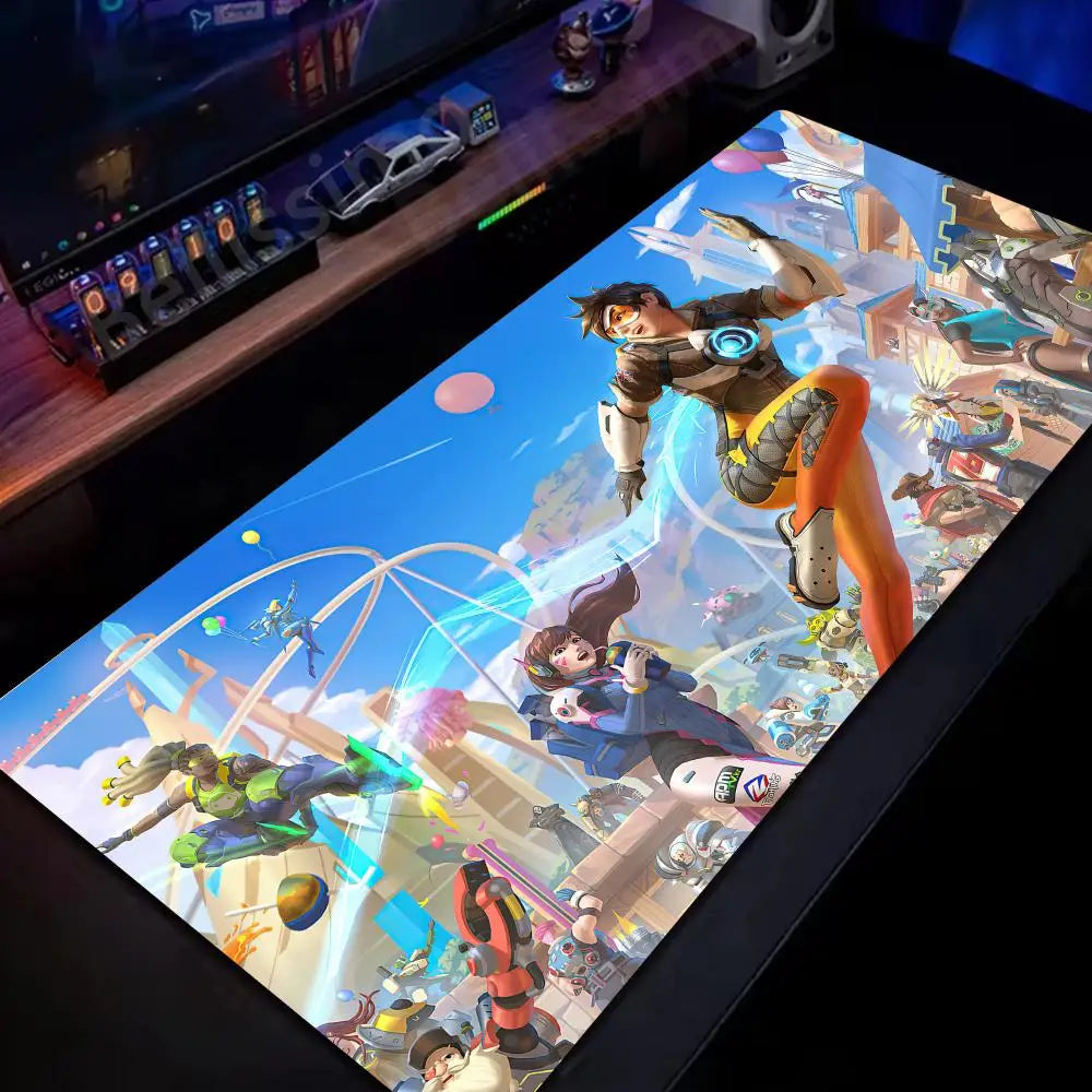 Tappetino mouse grande Overwatch per PC gamer, tappetino da scrivania esteso, tastiera rosa cute, accessori gaming per laptop, tappeto kawaii HD
