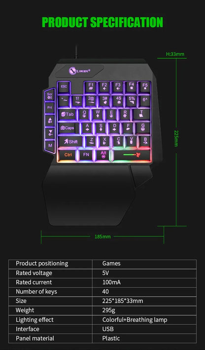 35 Tasten Einhand-Mini-Gaming-Tastatur USB, ultraflache kabelgebundene Tastatur mit Hintergrundbeleuchtung für Laptop, Desktop-PC und Smartphone