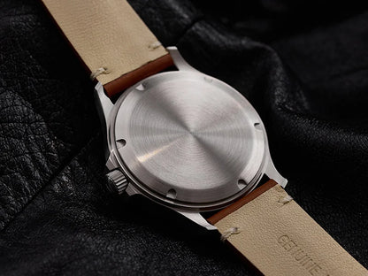 Milifortic Military Watch 39mm NH38 Automatic Mechanical Movement Retro Sapphire Crystal BGW9 Lume Leather Strap 10Bar Watch for Men