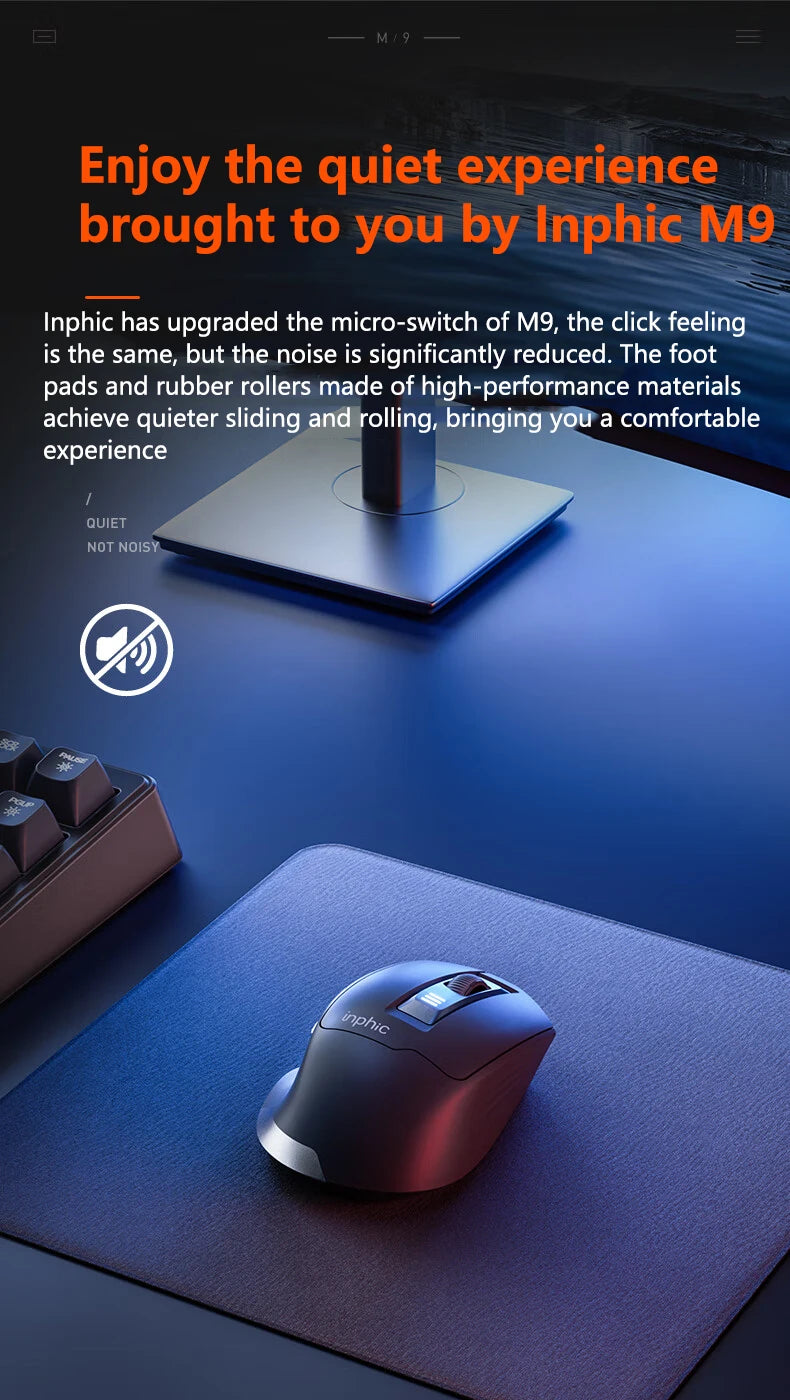 INPHIC Silent Office Mouse Battery Level Display 2400DPI Wireless Mouse Suitable for Desktop and Laptop Computers