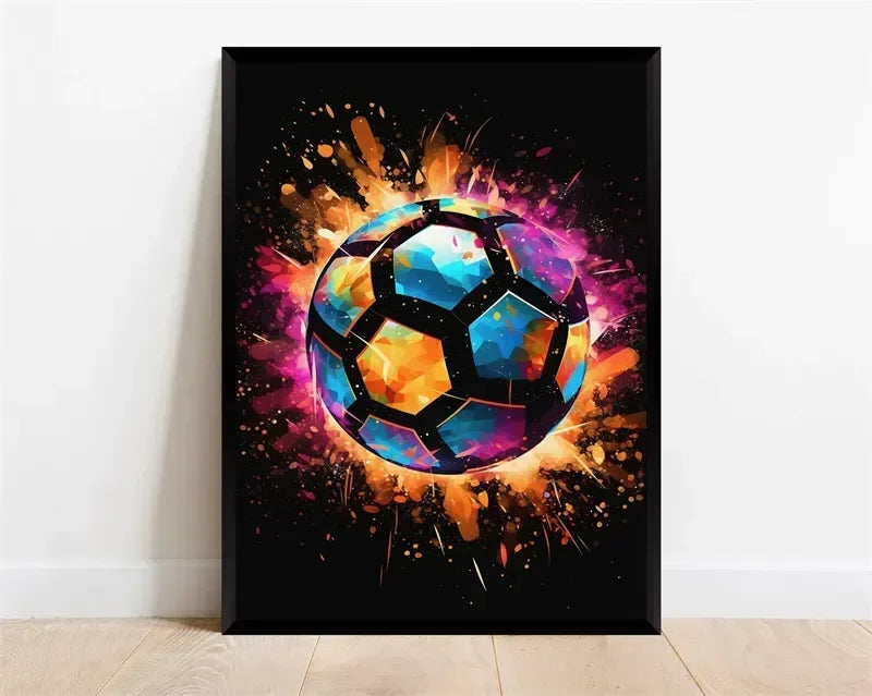 Póster Néon de Personagem de Videojogo com Gamepad, Auscultadores, Futebol e Basquetebol em Tela — Arte de Parede para Decoração de Quarto Gaming