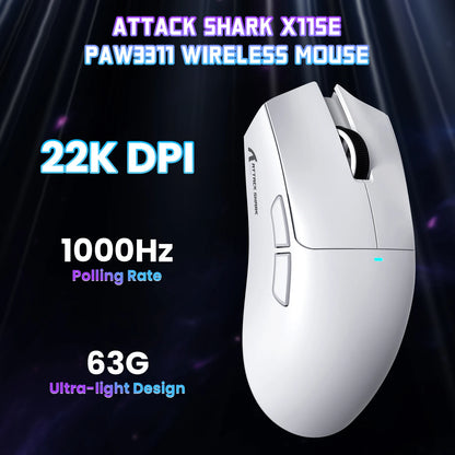 Ratón gaming inalámbrico ATTACK SHARK X11SE, trimodo, superligero de 63g con sensor PAW3311, 22000 DPI, batería de 300mAh, controlador dual