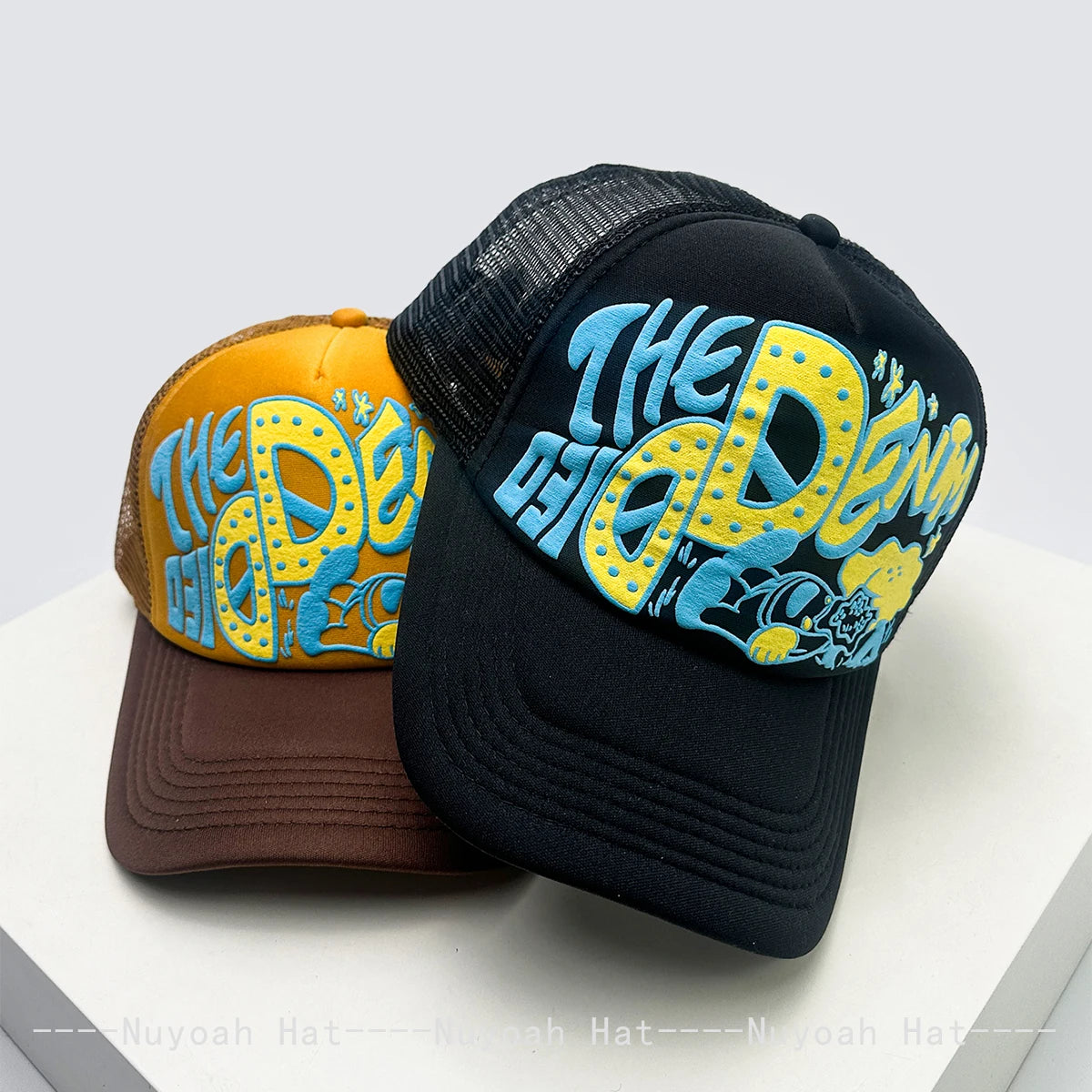 Casquettes de baseball unisexes originales imprimées en 3D avec lettres, casquettes de camionneur respirantes à motifs colorés et à visière pare-soleil, en maille polyvalente