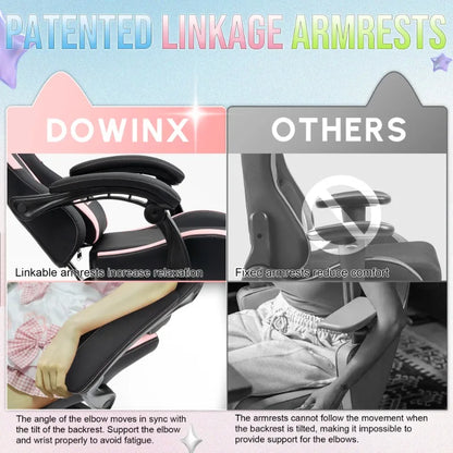 Cadeira Gaming Kawaii Cor-de-Rosa com Orelhas de Gato, Apoio para os Pés, Encosto Alto Ergonómico e Apoio Lombar com Pata de Gato