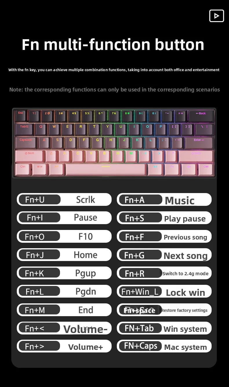 Wireless Gaming Mechanical Keyboard  Bluetooth 60 Percent RGB White Triple Mode Portable Keyboards  key board claviers teclado