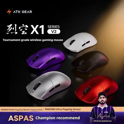 ATK Blazing Sky X1 V2 Series Wireless Mouse Dual Mode Paw 3950 Ultra 8K Return Rate Custom Ergonomics E-Sport Gaming Office Mouse