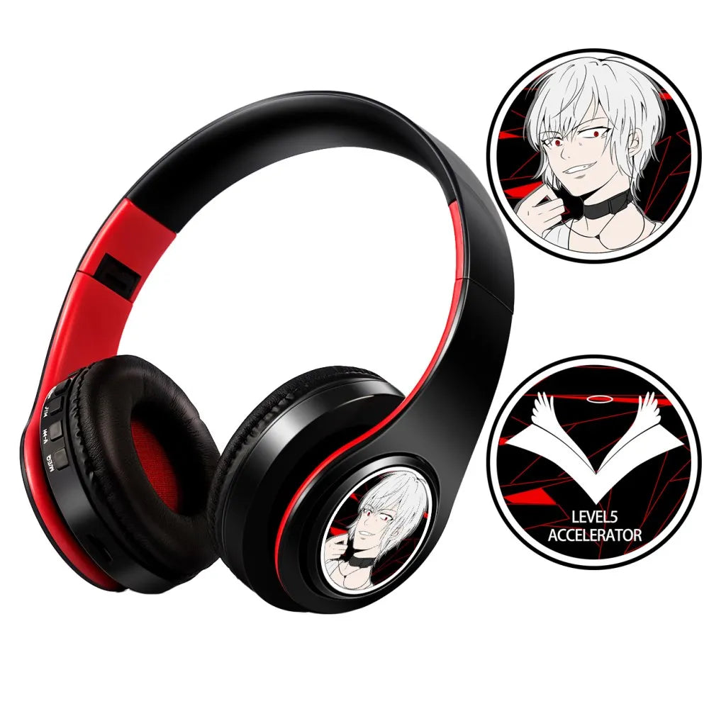 Demon Slayer Kamado Tanjirou Anime Bluetooth Headphones – Wireless Gaming Headset with Mic, TF Card Support, Deep Bass Anime Earphones V5.0