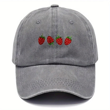 Casquette de baseball imprimée « fraises » avec visière réglable, casquette « duckbill » tendance pour hommes et femmes, design à visière souple