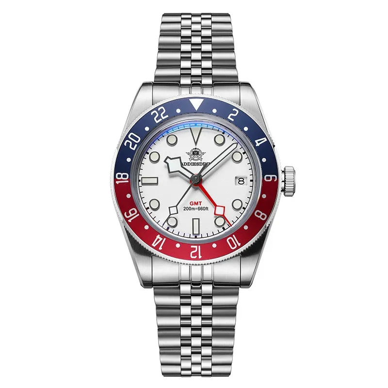 ADDIESDIVE GMT Quartz Watches Bubble Mirror Glass AD2044 Men's Sport Diver Watch 20Bar Waterproof Super Luminous Man WristWatch
