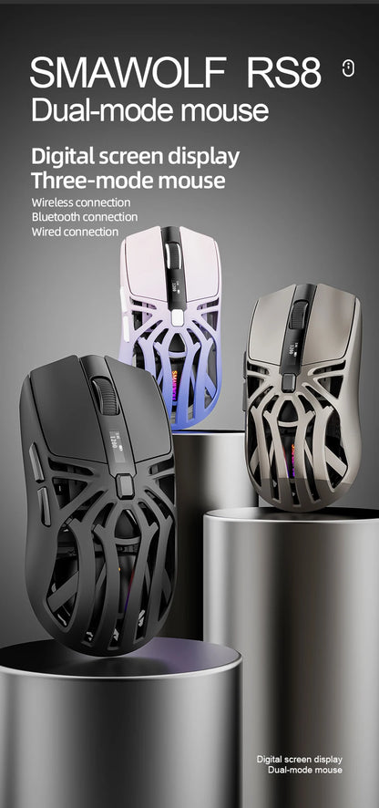 SMAILWOLF RS8 Gaming Mouse Bluetooth Wireless Three-mode Lightweight Hollow Design 1K Return Computer Long Battery Life