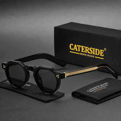 CATERSIDE Retro runde herresolbriller i høj kvalitet, tyk stil, til kvinder, udendørs, rejse, forretning, kørsel, dekorative briller, UV400