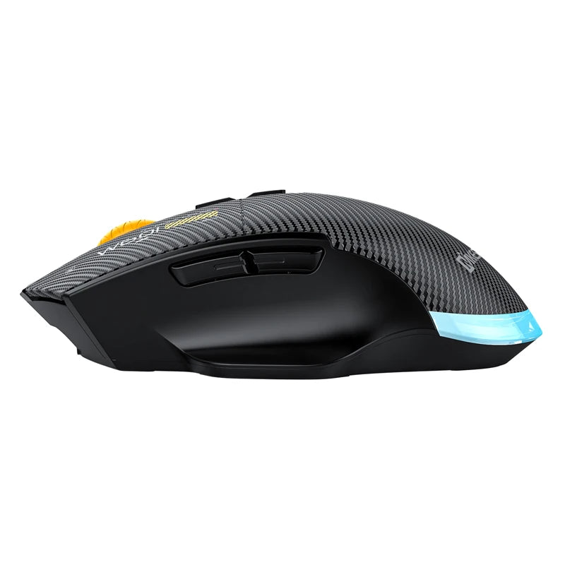 Mouse gaming tri-mode 12800DPI 2.4G Wireless Bluetooth cablato in fibra di carbonio, pulsante silenzioso, programmazione macro, 500mAh, 7 tasti