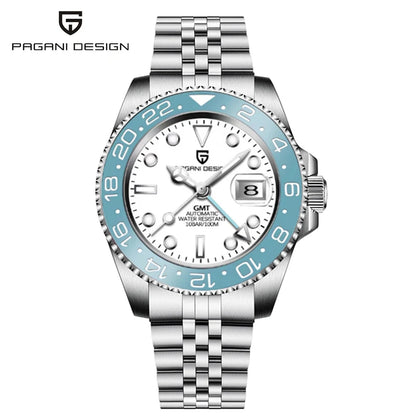 PAGANI DESIGN 40MM GMT Herrenuhr, luxuriöse mechanische Automatikuhr mit Saphirglas AR, Keramiklünette, 100M wasserdicht, Geschenk-Uhr