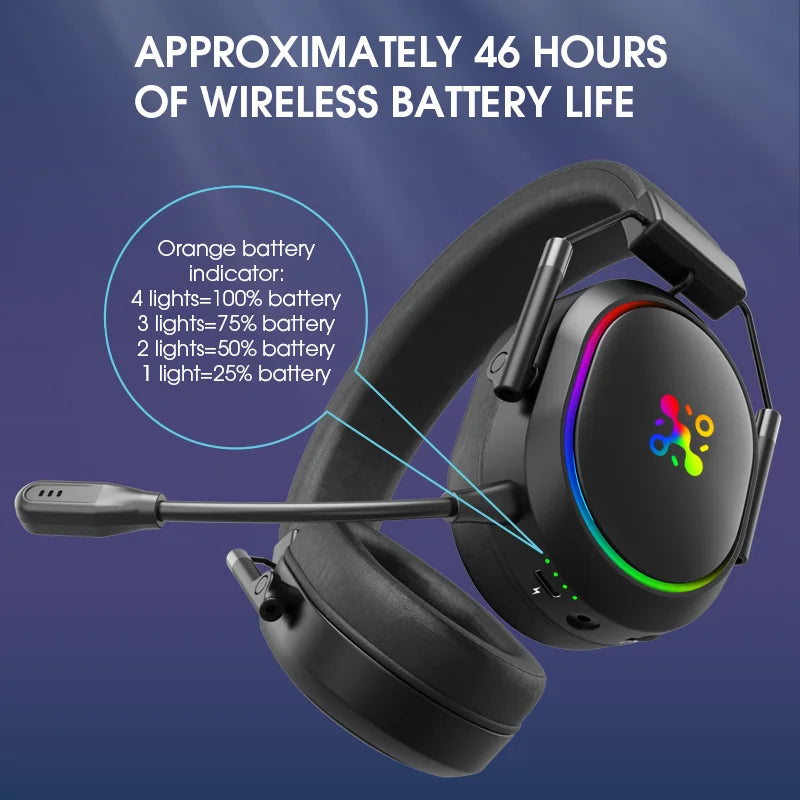 LDON kabelloses Gaming-Headset PS5 PS4 Bluetooth 2.4GHz Kopfhörer 3D-Surround-Sound Noise-Cancelling-Mikrofon niedrige Latenz