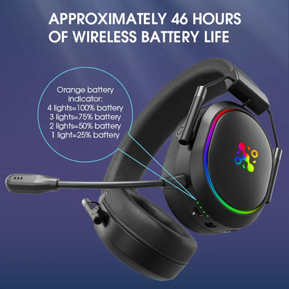 LDON kabelloses Gaming-Headset PS5 PS4 Bluetooth 2.4GHz Kopfhörer 3D-Surround-Sound Noise-Cancelling-Mikrofon niedrige Latenz
