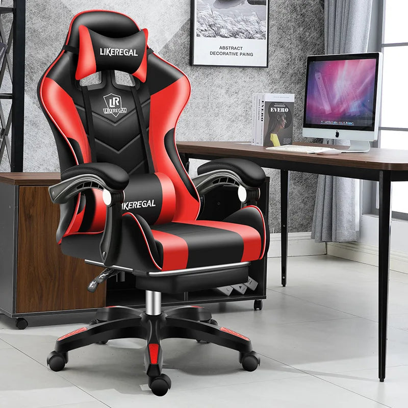 Chaise de jeu ergonomique inclinable en cuir PU, dossier haut avec accoudoirs réglables et soutien lombaire pour bureau à domicile et cybercafé