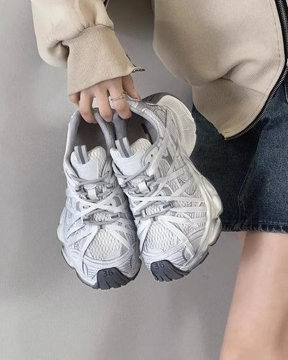 Spring Summer New Style Men Women Dad Shoes Thick Bottom Net Surface Sports Shoes Trendy Versatile Breathable Tie Shoes