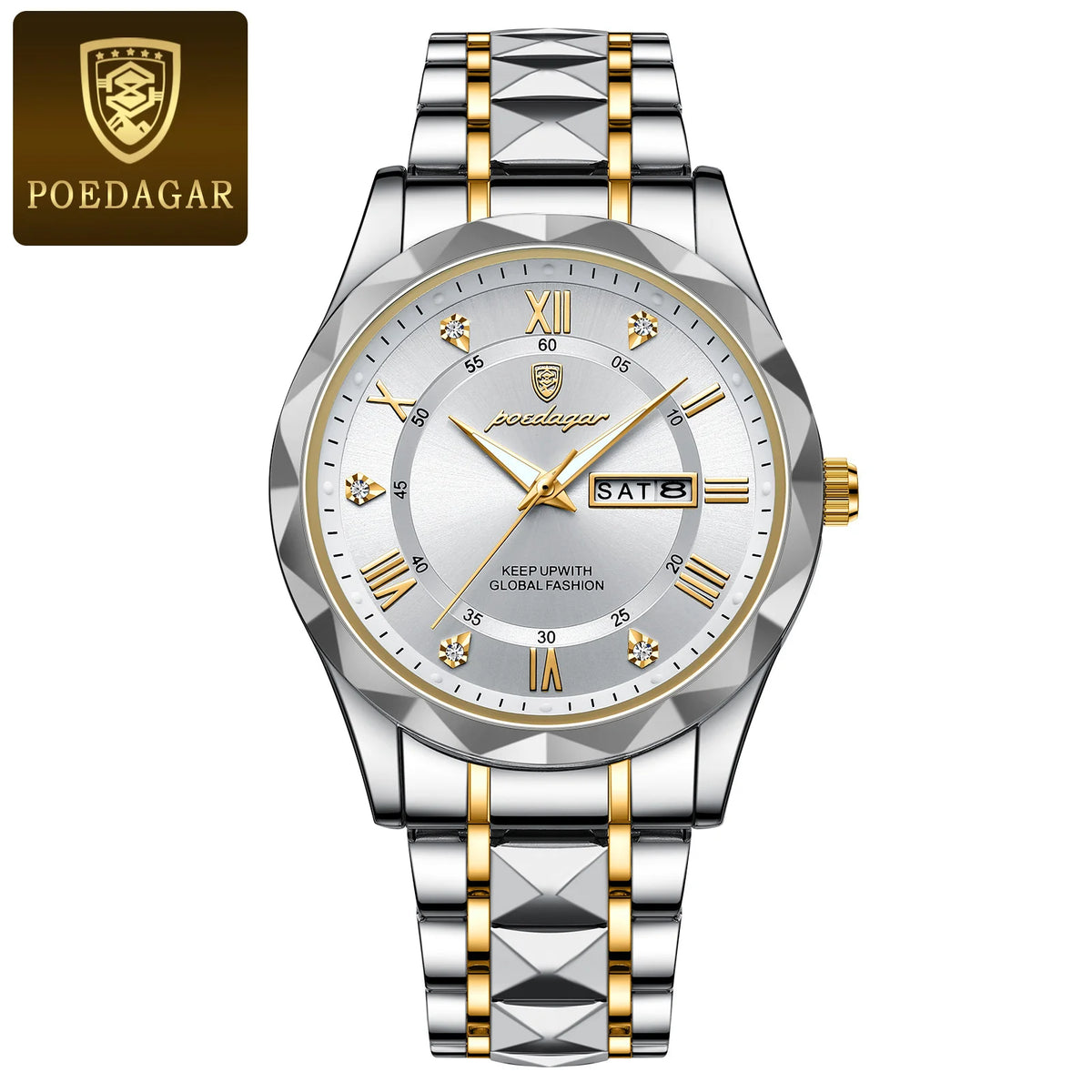 Relógio de homem POEDAGAR Business Luxury, estanque, em aço inoxidável, luminoso, com data e dia da semana, estilo desportivo, de quartzo.
