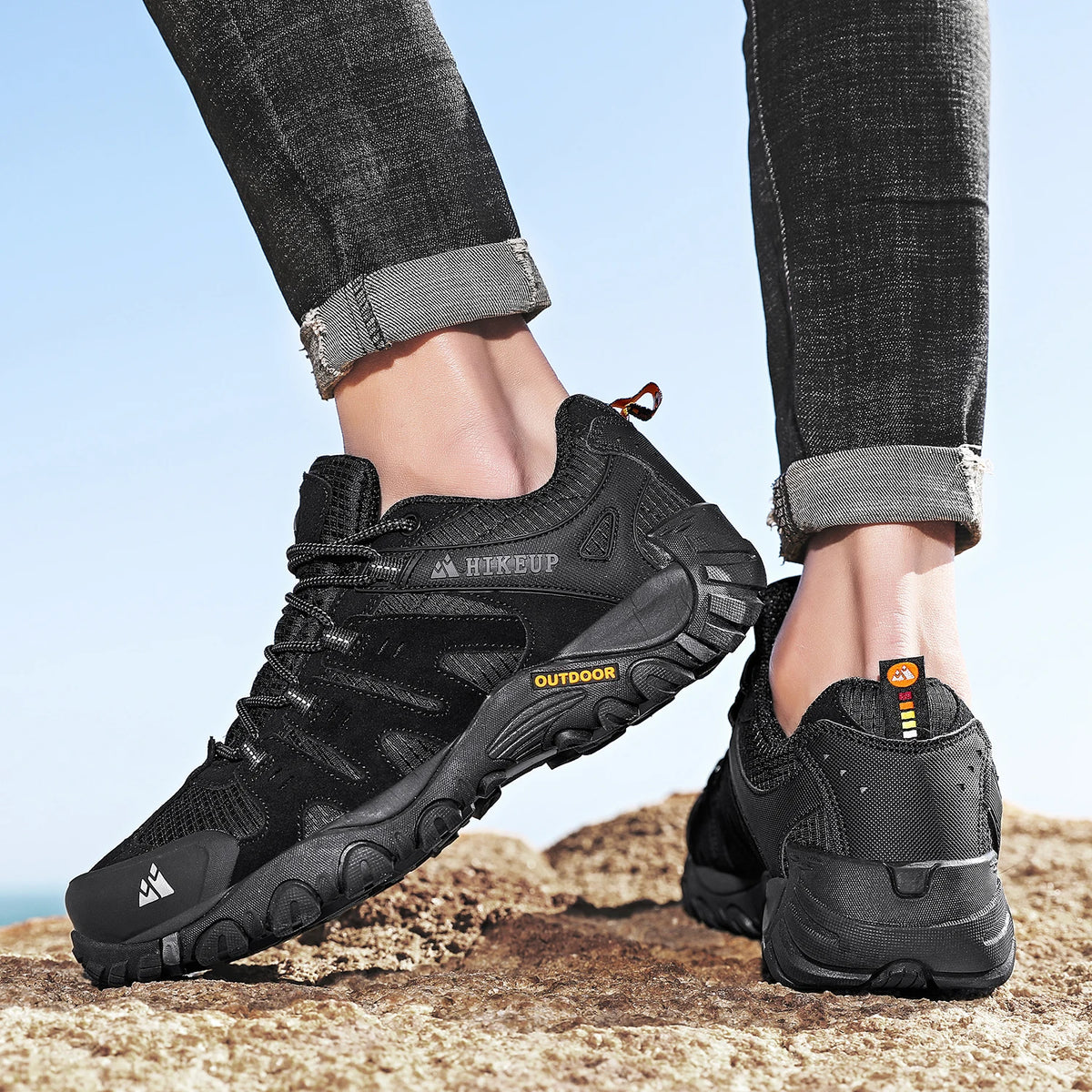 HIKEUP Herre-vandresko i ruskind, udendørssko, slidstærke herresko til trekking, vandring, jagt og taktiske sneakers