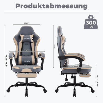 Cadeira Gaming WOTSTA com Apoio para Pés, Cadeira Gamer Ergonómica com Almofada Lombar, Apoio de Cabeça e Altura Ajustável para Computador