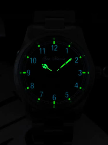 San Martin 37mm Ronda 715 Quartz Watch Men Simple Fashion 10Bar Waterproof Pilot Wristwatch BGW-9 Blue C3 Green Luminous SN0034A