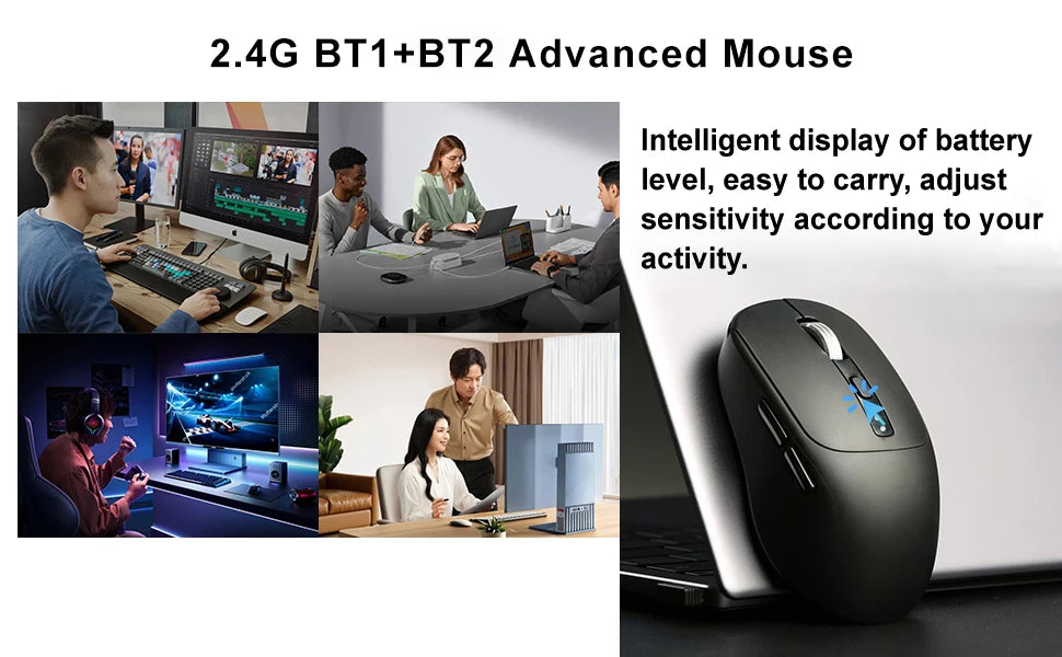 BalanceFit Bluetooth Wireless Mouse 5.2, Rechargeable Ergonomic Wireless Mouse with USB 2.4GHz for Laptop, MacBook, iPad, PC & Tablet