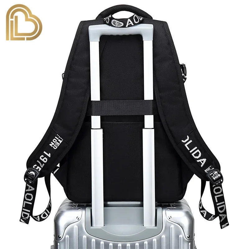 Red Jade F-Fortnited Battle Royale Backpack with USB Charging Anime Figures Study Stationery Compartment for Students Mochila