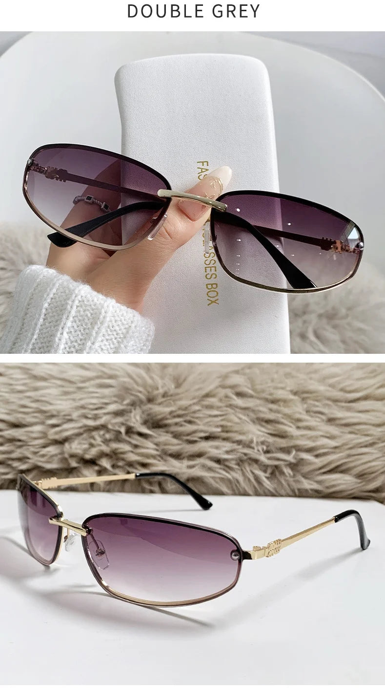 Gradient Oval Frameless Women's Sunglasses High Quality Luxury Brand Y2k Rimless Glasses Women High-end Punk Popular Shades UV