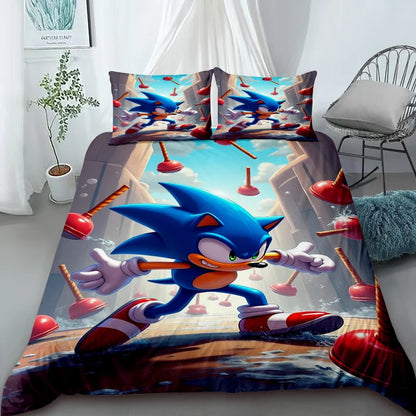 H-Hedgehog S-SonicES 3 Duvet Cover Set, Soft-Washed Cotton Bedding, Comfortable Summer Bedding for Student Dorms and Home